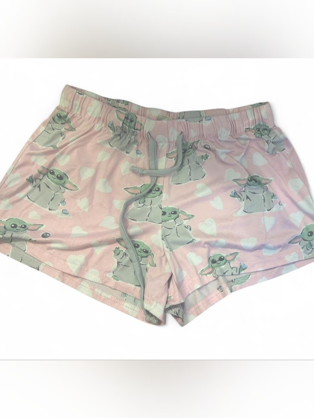 munki munki Pink Baby Yoda Heart Print Lounge Shorts